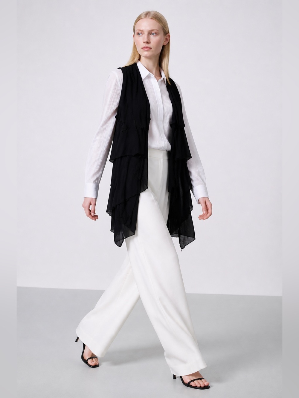 Free People - Black Layered Ruffle Vest w/ Sheer Back Boho Witchy Western Sexy
